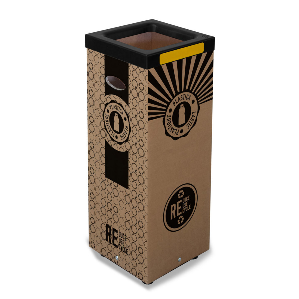 Poubelle carton 60l pour recyclage du plastique - Couvercle mtal Jaune