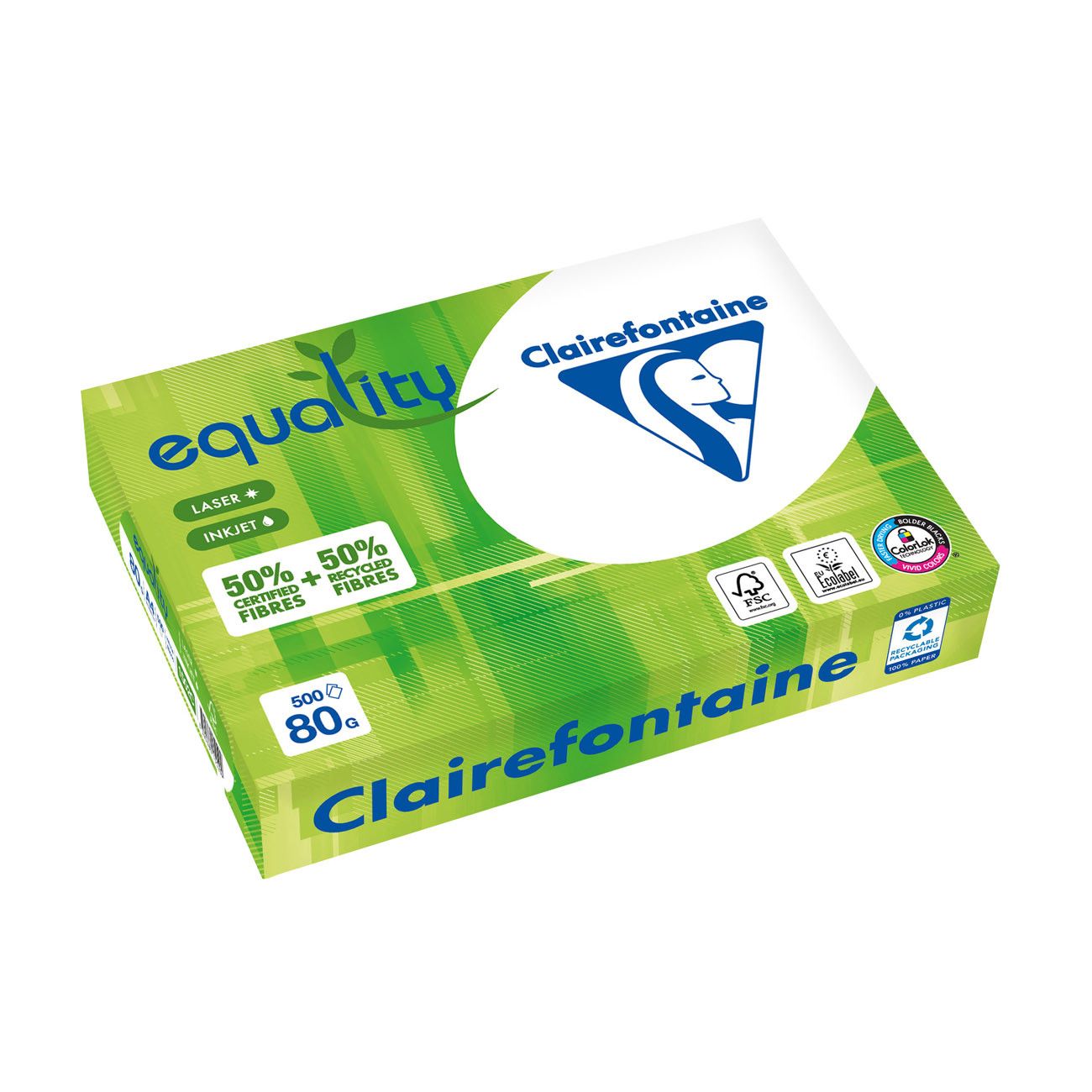 Clairefontaine ramette de papier a4 80grm² 50% de fibres recyclées et 50% de fibres certifiées pefc