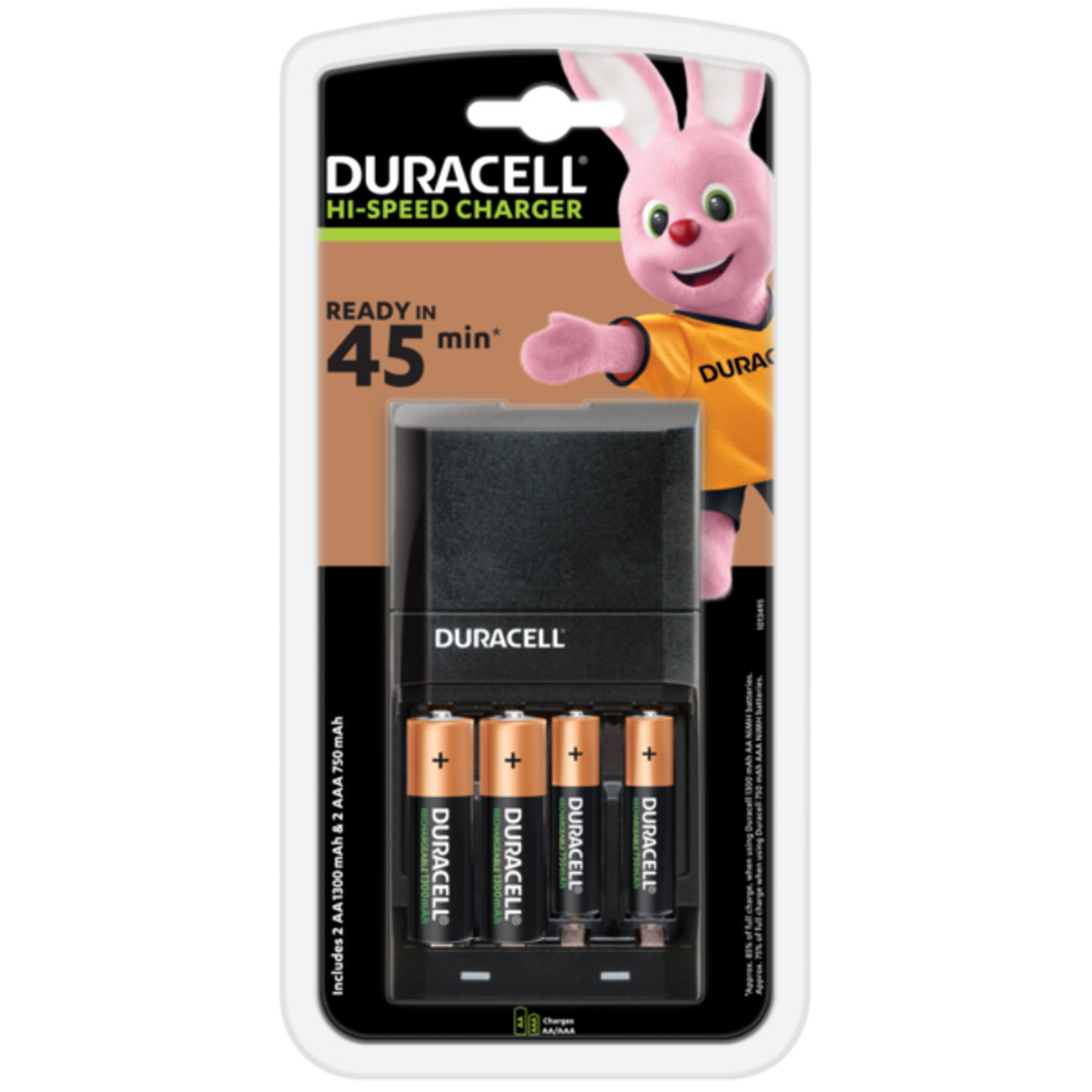 Duracell Chargeur de piles Hi-Speed pour format AA et AAA - 45 mn de charge = 4h d'autonomie
