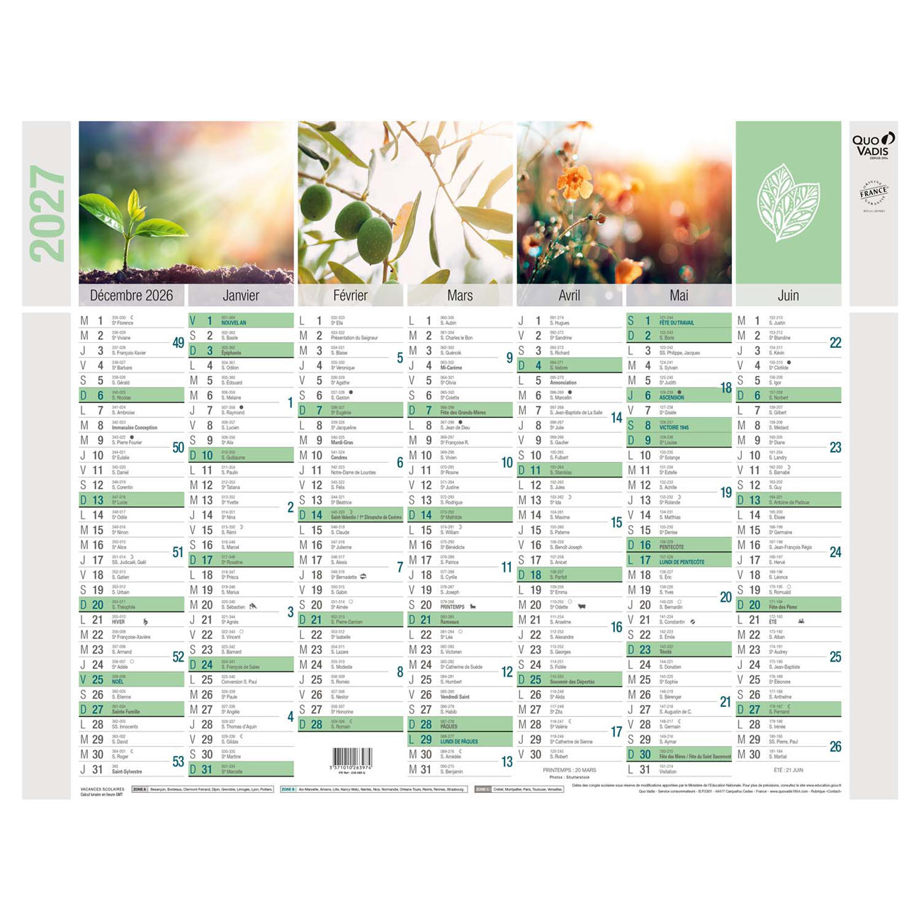 Quo Vadis Calendrier mural annuel Equology - 43 x 33,5 cm - 2027