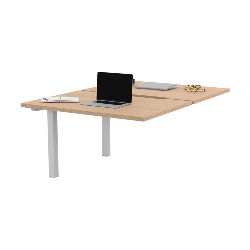 Bureau droit partag 2 postes Burocolor chancr - Suivant - L.120 x P.163 cm - Plateau Chne - Pieds Blanc