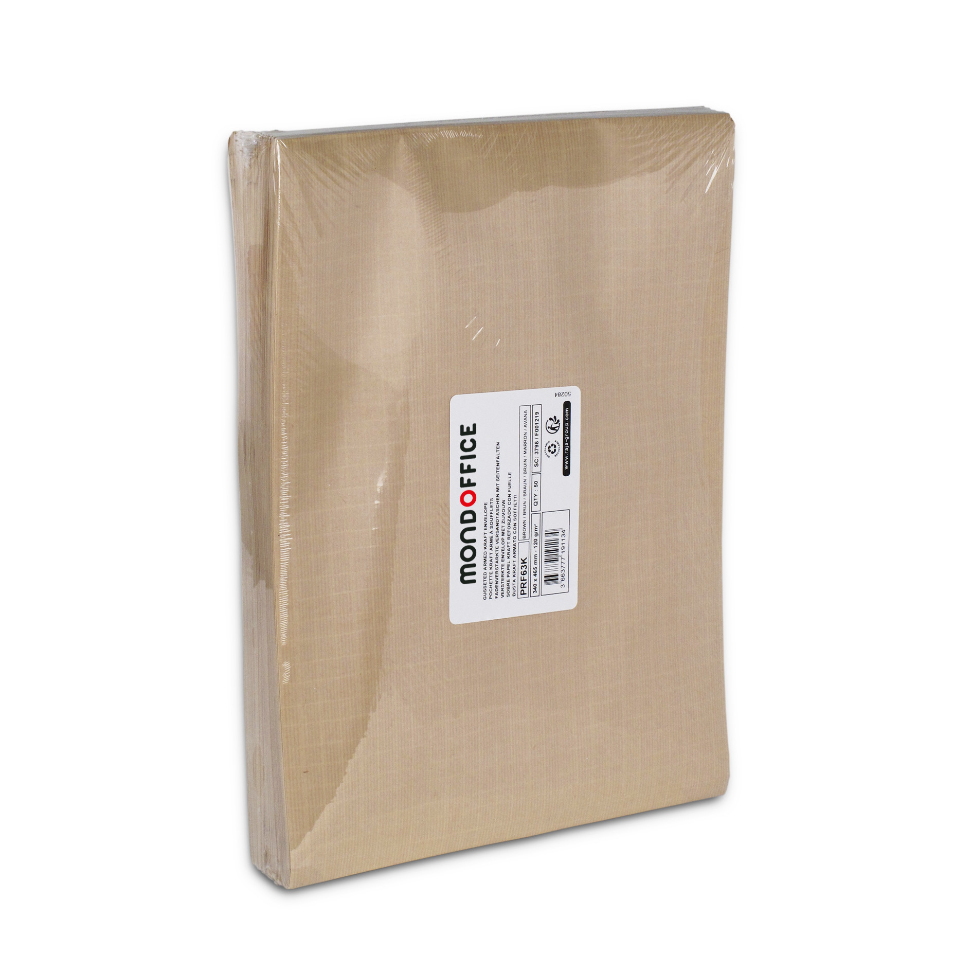 MONDOFFICE Pochette kraft brun 340 x 465 mm 120g sans fenêtre - soufflet 3 cm - autocollante bande protectrice - Lot de 50