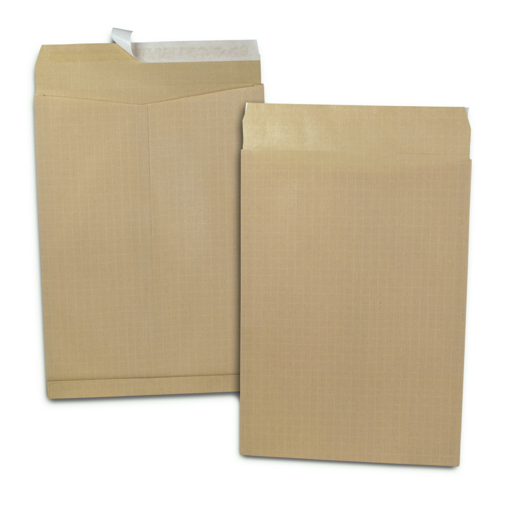 RAJA Pochette kraft brun 340 x 465 mm 120g sans fentre - soufflet 3 cm - autocollante bande protectrice - Lot de 50