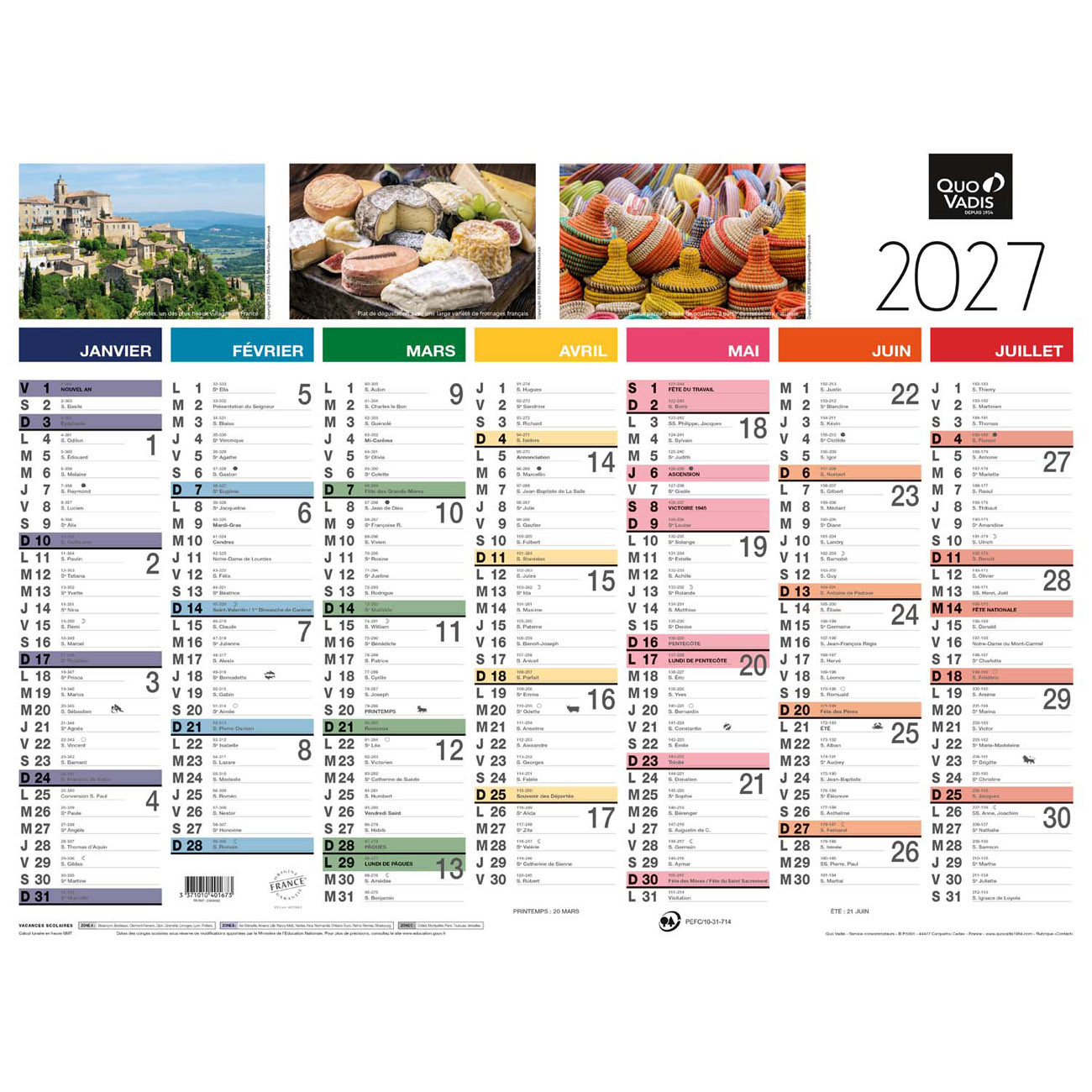 Quo Vadis Calendrier mural annuel Fantaisie Tradition - 55 x 40,5 cm - 2027