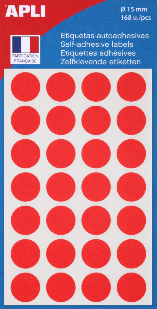 APLI Pastilles adhsives  15 mm - 111843 - Pochette de 168 - Rouge