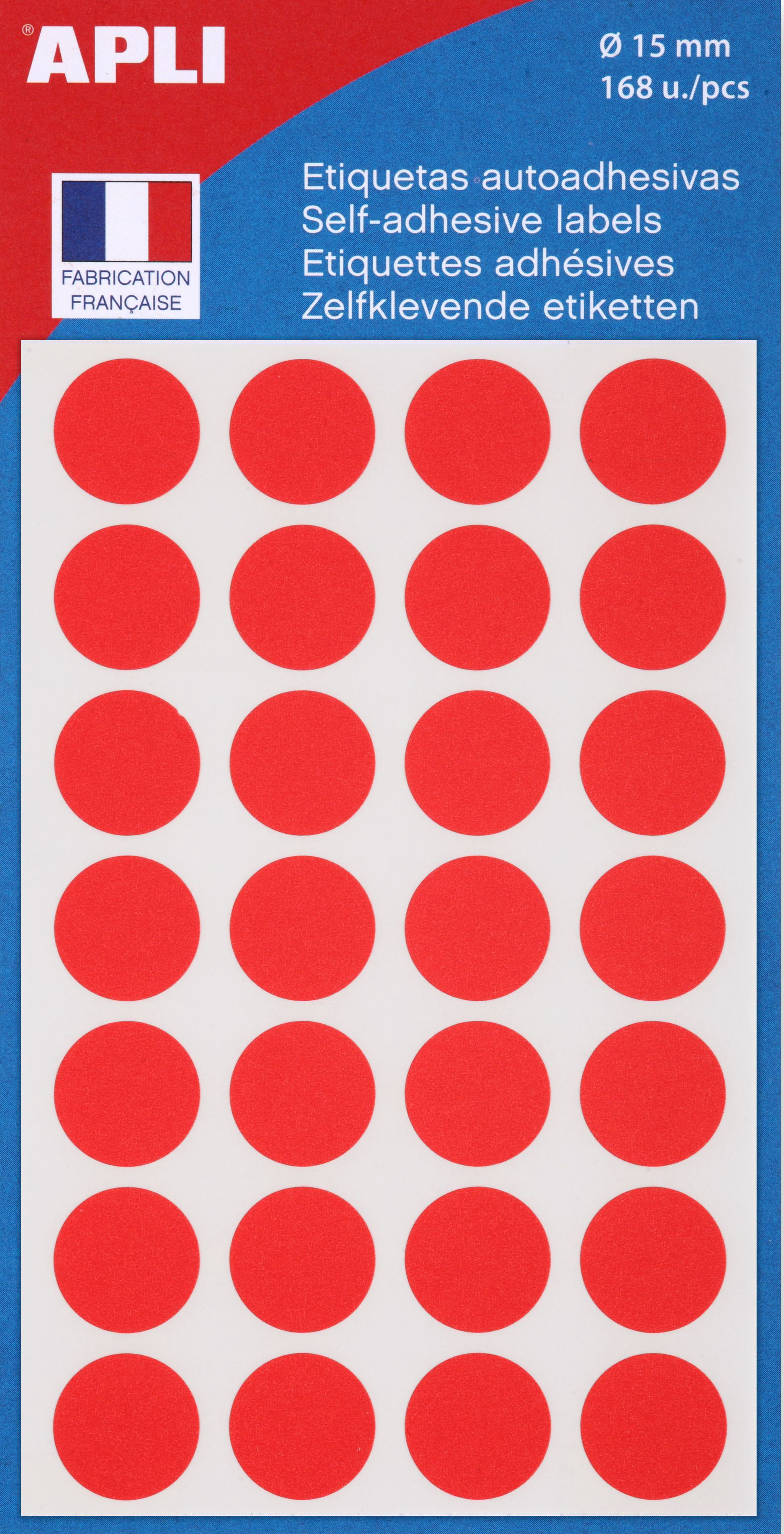 APLI Pastilles adhésives Ø 15 mm - 111843 - Pochette de 168 - Rouge