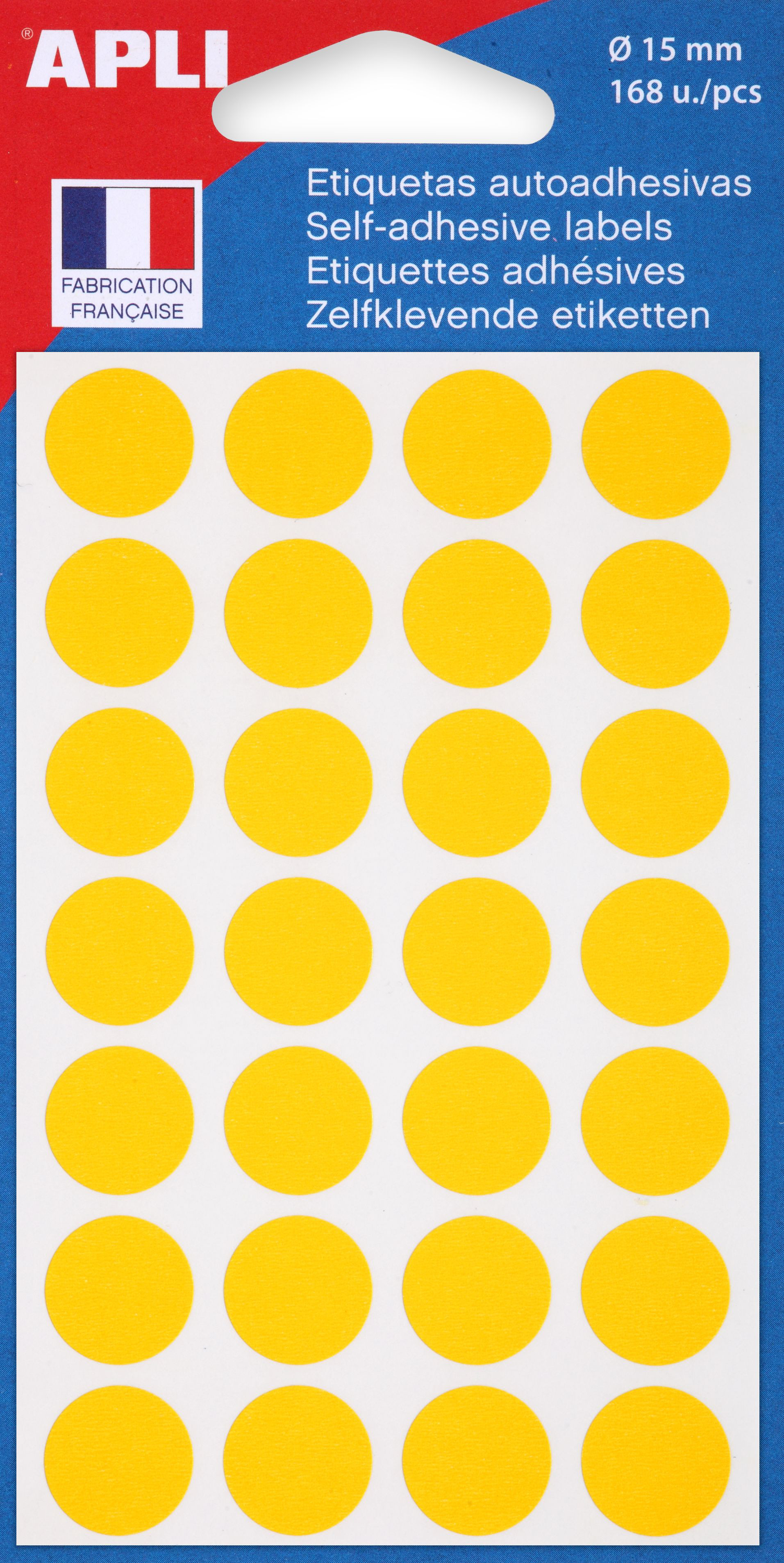 APLI Pastilles adhésives Ø 15 mm - 111844 - Pochette de 168 - Jaune