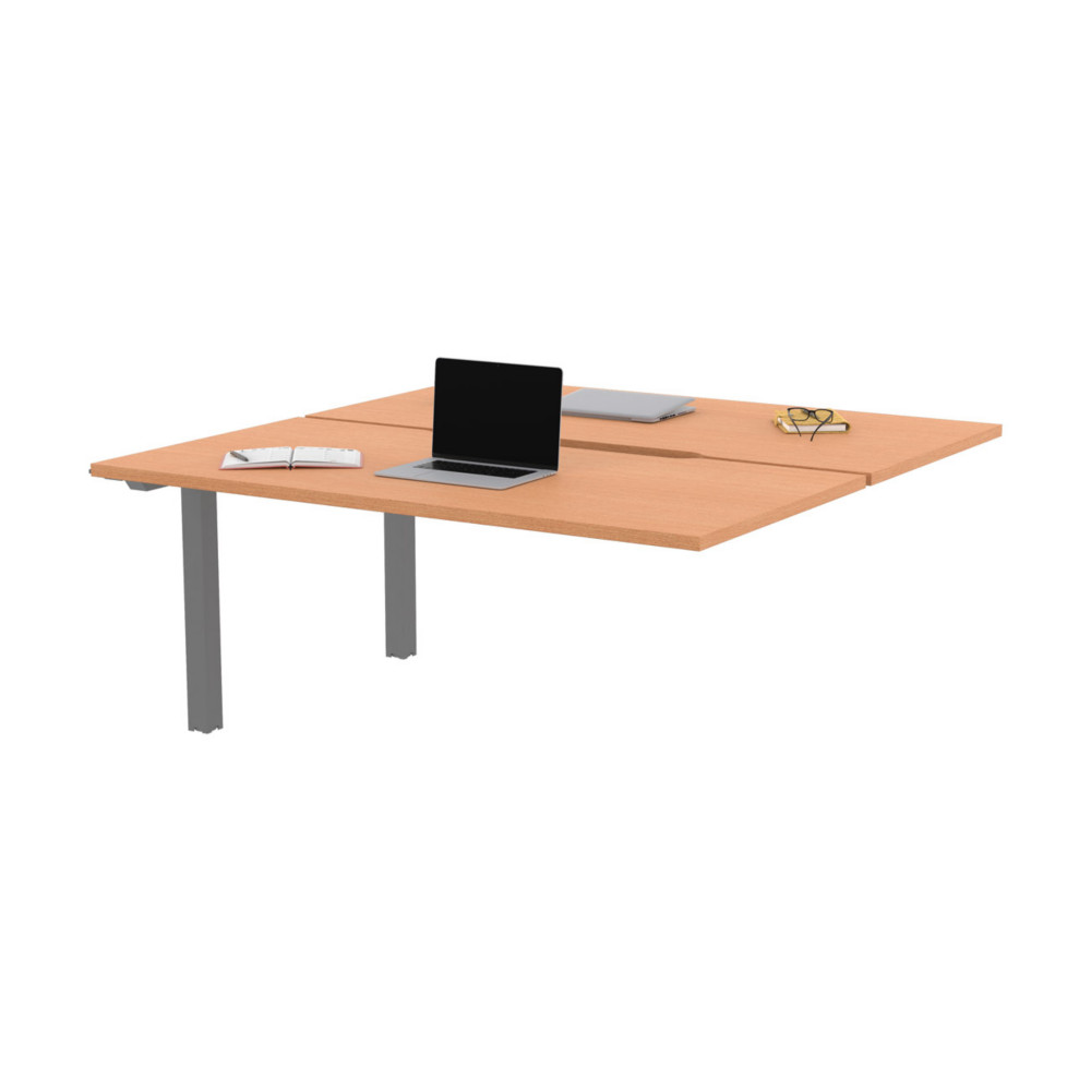 Bureau droit partag 2 postes Burocolor chancr - Suivant - L.160 x P.163 cm - Plateau Htre - Pieds Aluminium