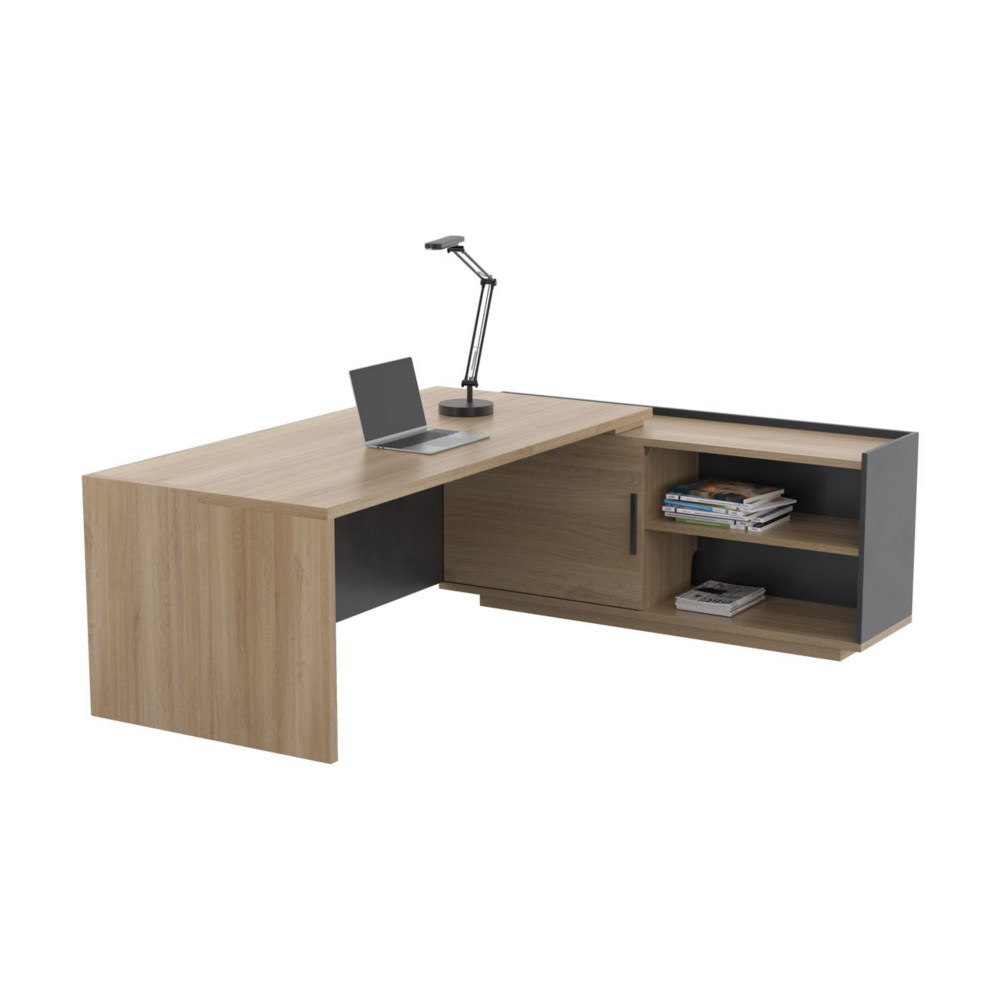 Bureau d'angle direction retour suspendu  droite Osiris - L.200 x P.180 cm - Chne Bocage et Anthracite