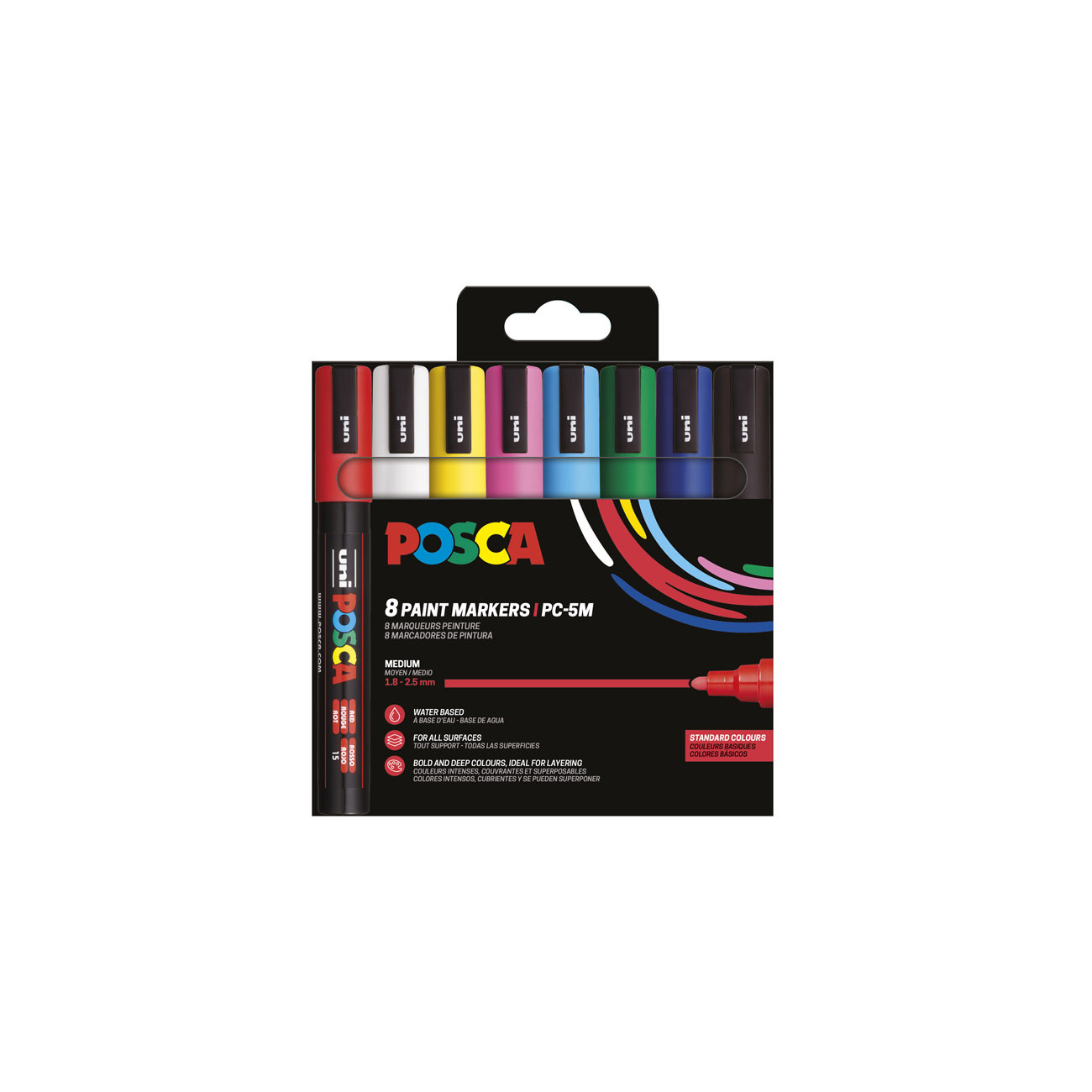 Uni Posca PC-5M Marqueur peinture Pointe conique 2,5 mm - Pochette de 8 coloris Assortis