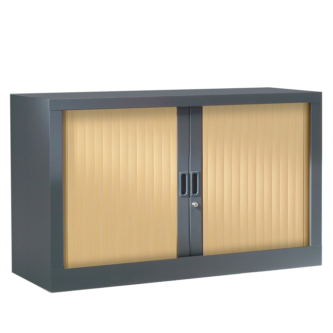 Armoire à rideaux métal monobloc Généric - H.69,5 x L.120 cm - Corps Anthracite - Rideaux Chêne