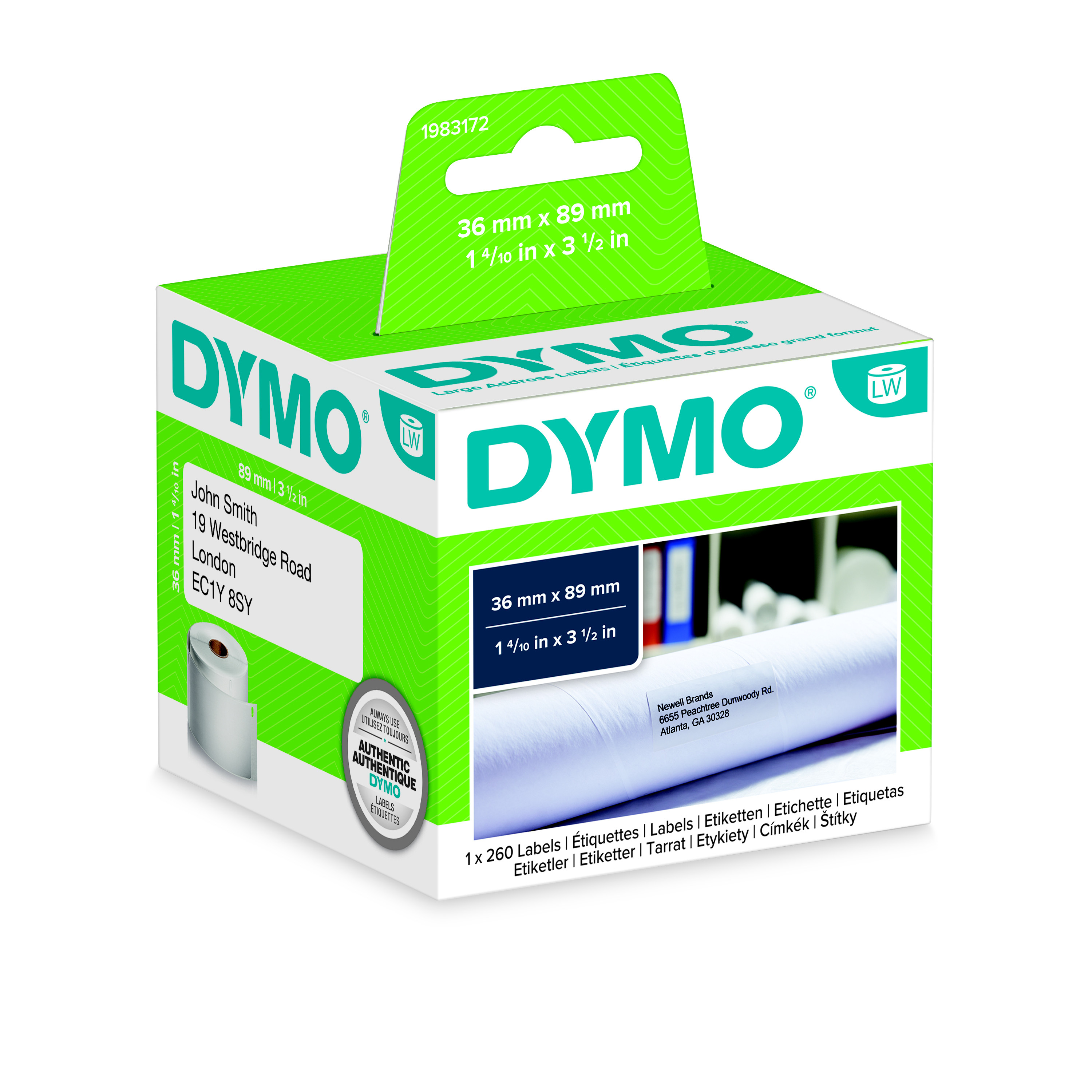Dymo 1983172 Etiquettes d'adresse larges pour LabelWriter - 89 x 36 mm - 1 rouleau de 260 étiquettes
