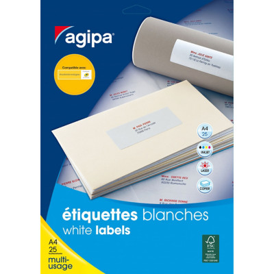 AGIPA 119613 Etiquettes blanches coins arrondis multi-usage 63,5 x 38,1 mm - Pochette de 525