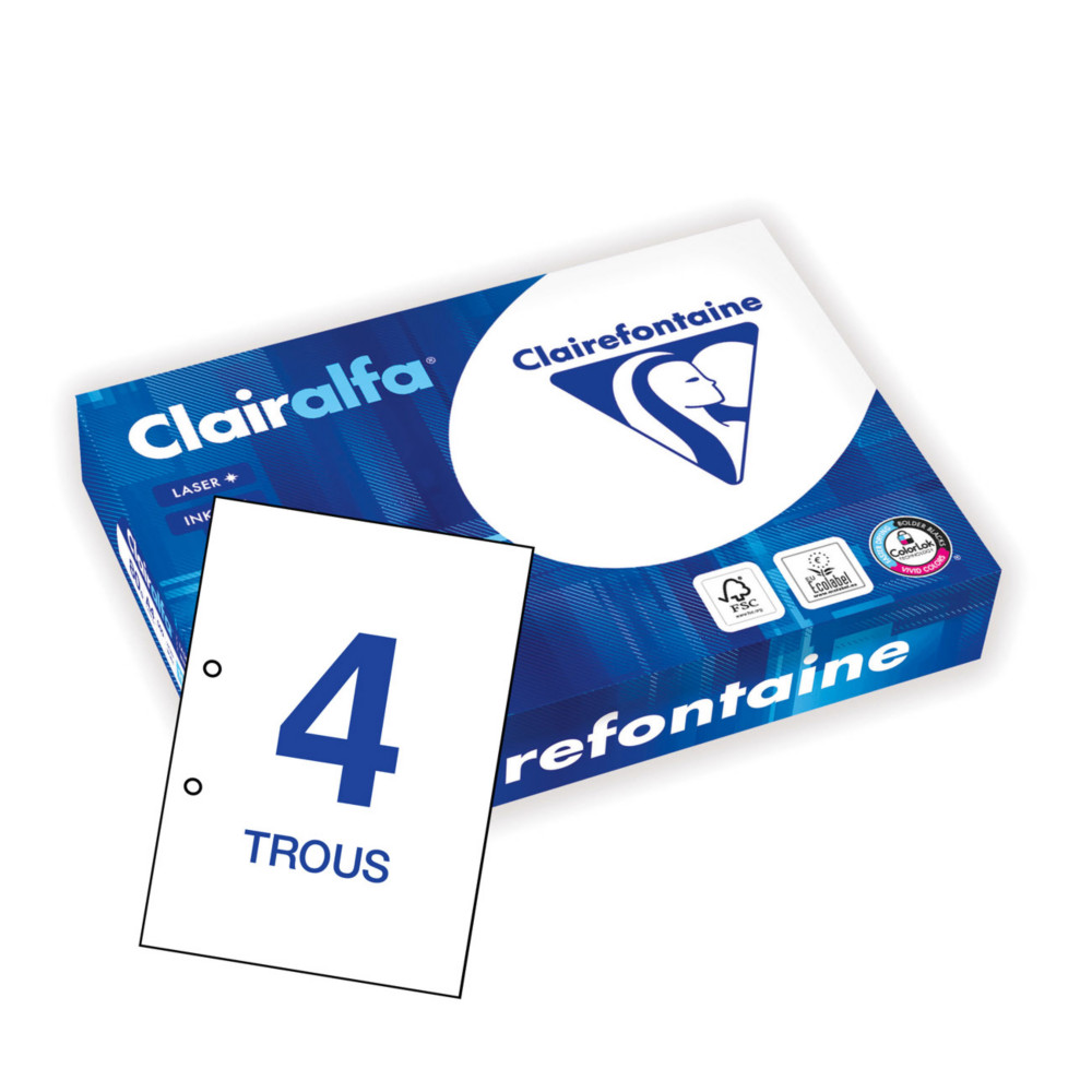 Clairefontaine Papier perfor A4 blanc Clairalfa - 80g - Ramette de 500 feuilles