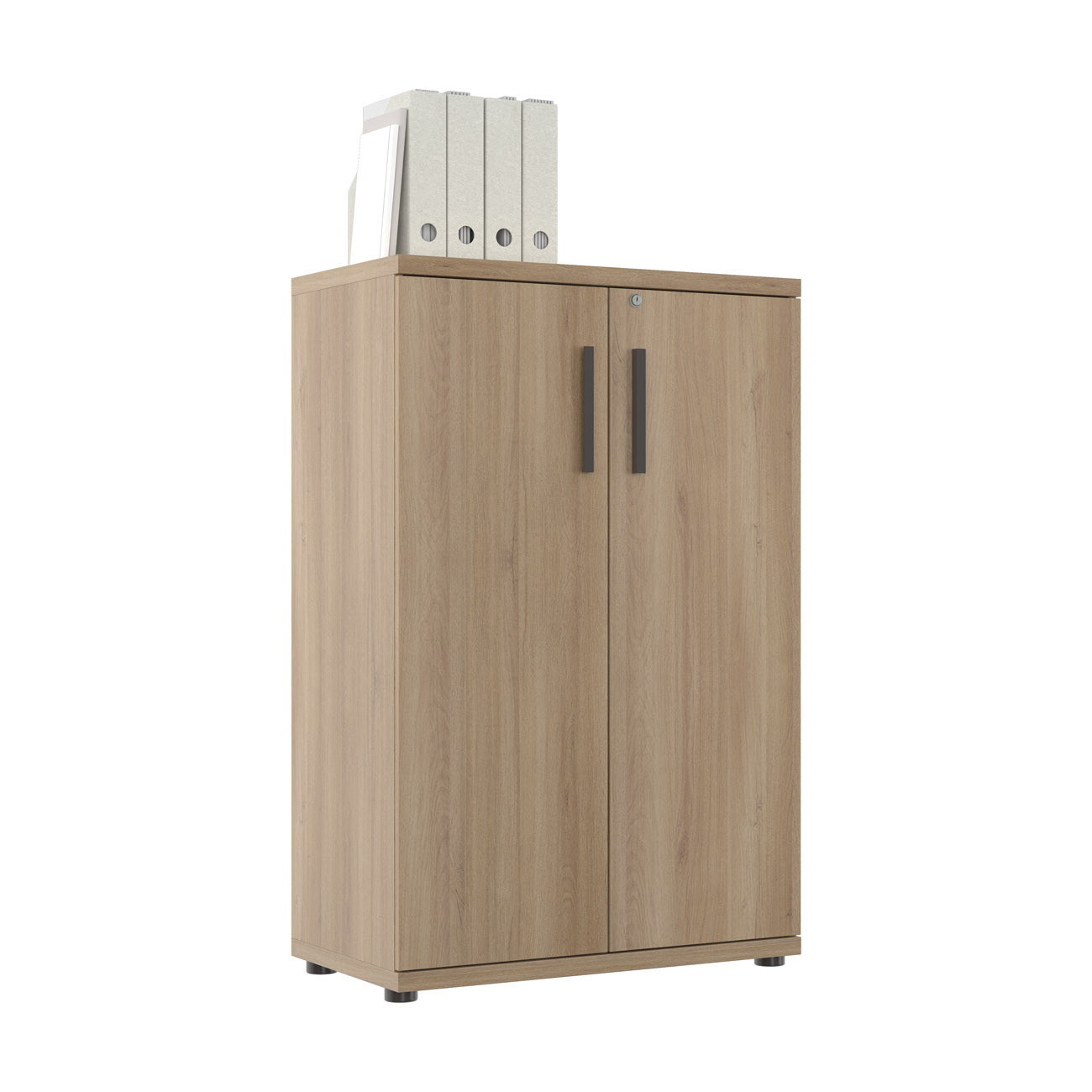 Meuble de rangement mi-haut Osiris - L.80 x P.45 x H.123 cm - 2 portes - Chêne Bocage