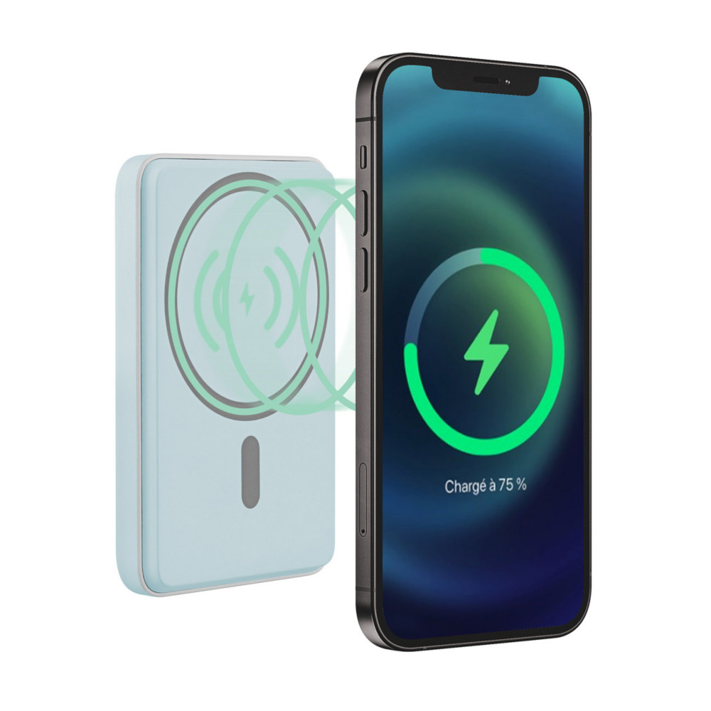 TNB Batterie portable compatible Magsafe 5000 MAH - Powerbank  charge rapide 15W sans fil (Qi) et 20W en filaire - Bleu