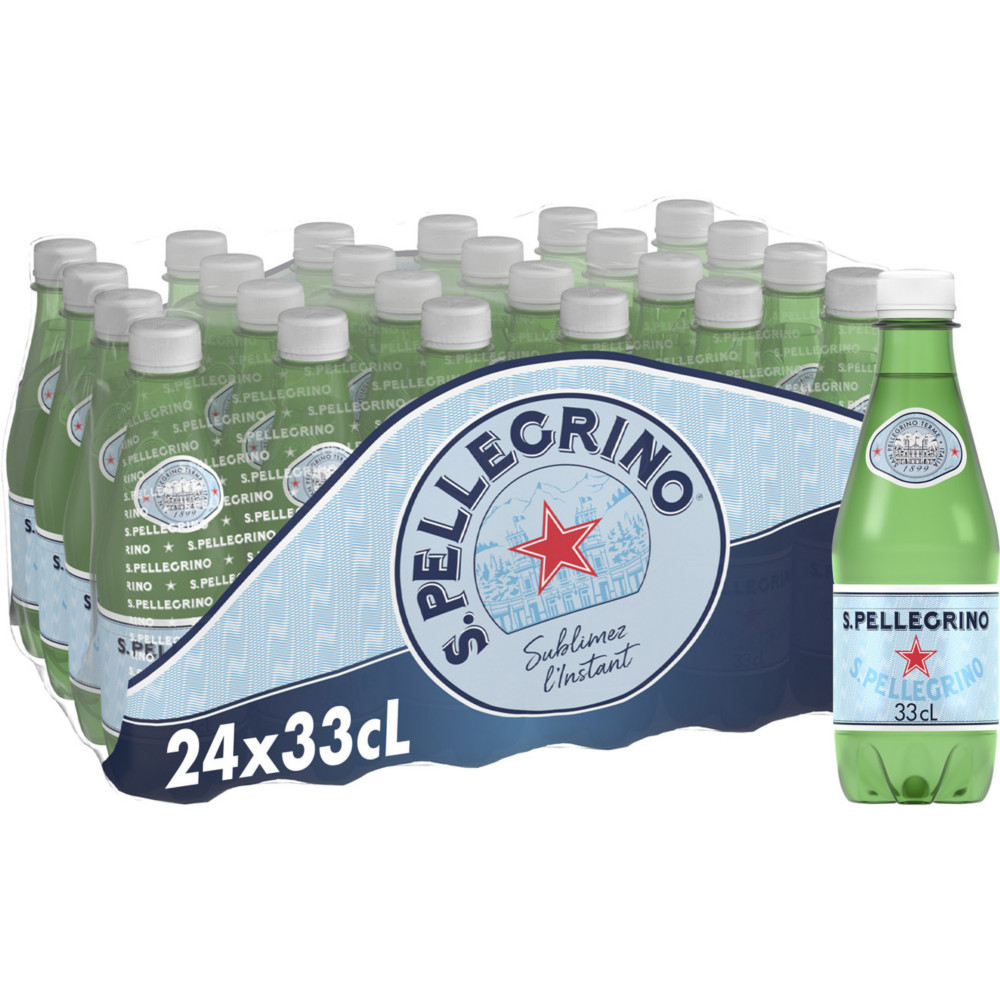 San Pellegrino Eau minrale gazeuse lgrement ptillante - Lot 24 bouteilles PET 33 cl