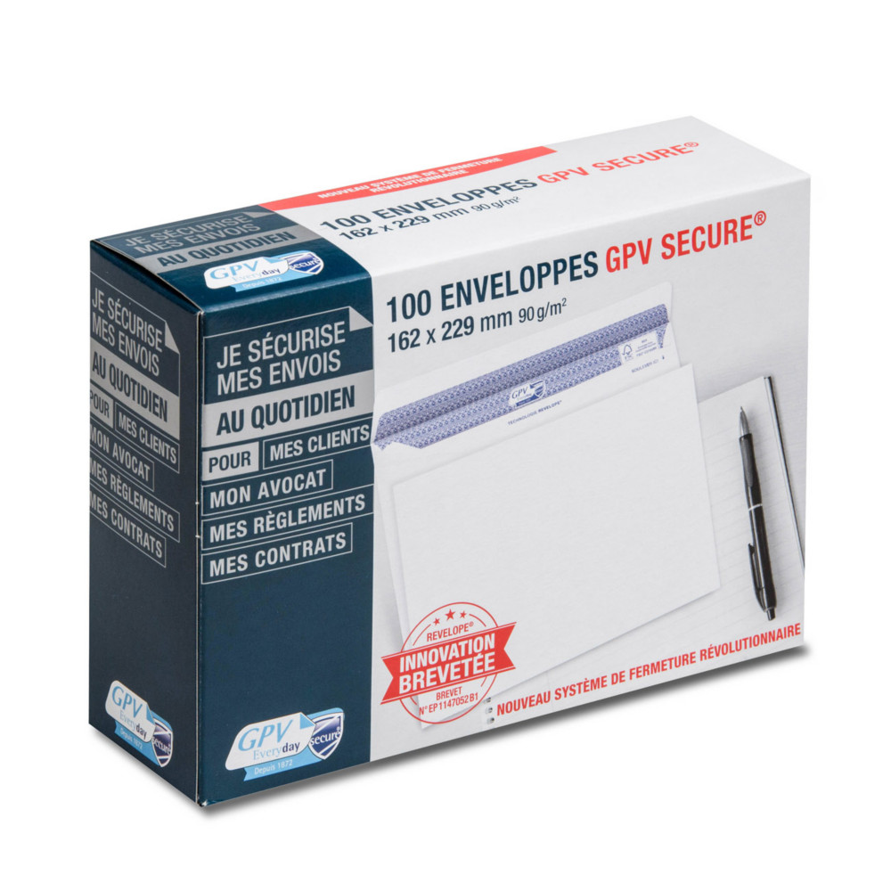 GPV Enveloppe blanche C5 162 x 229 mm 90g sans fentre - Secure autocollante - Lot de 100