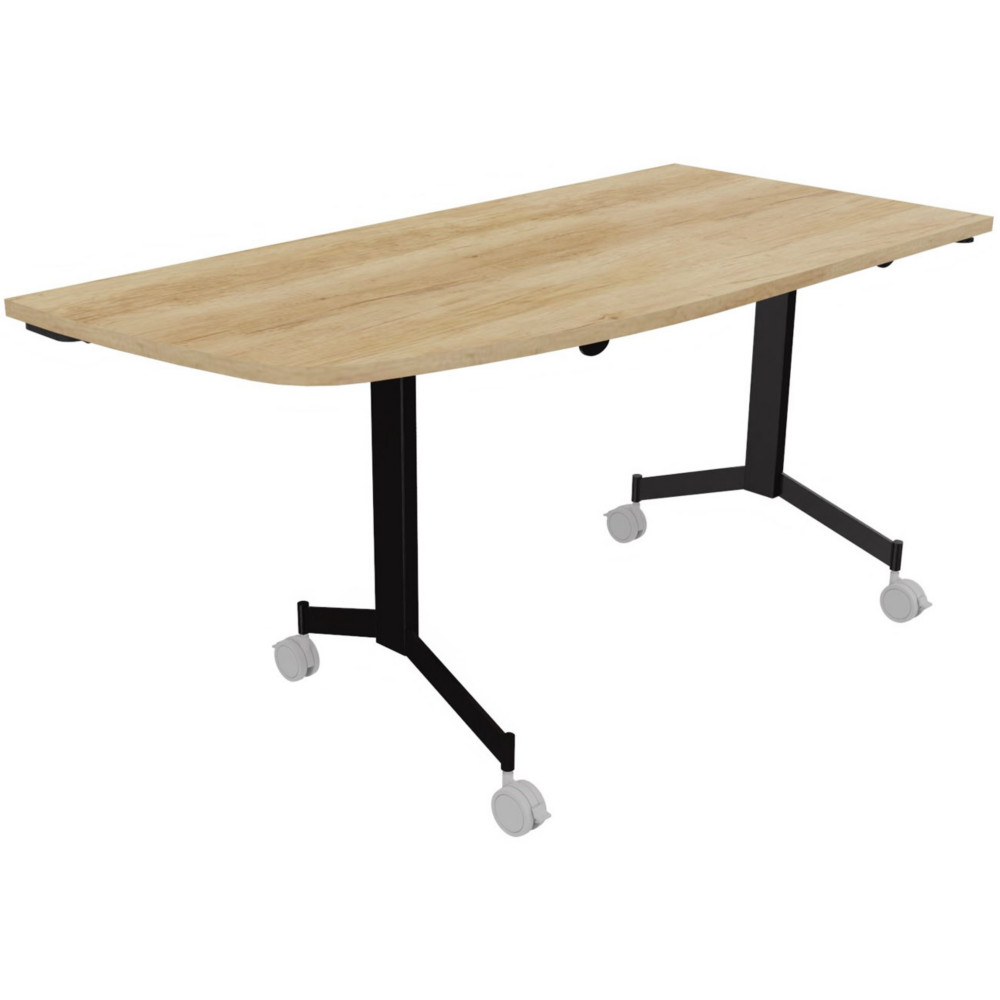 Table mobile rabattable Eureka angle arrondi  gauche - L.150 x P.70 cm - Plateau Chne Nebraska - Pieds Noir