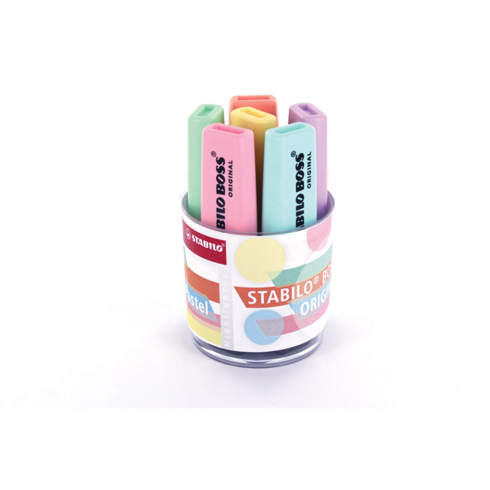 STABILO BOSS ORIGINAL Pastel Surligneur pointe biseaute 2 et 5 mm - Coloris assortis - Pot de 6