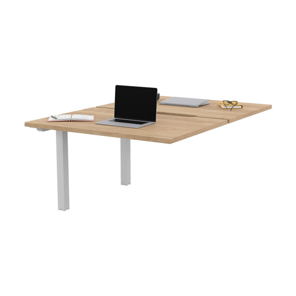 Bureau droit partag 2 postes Burocolor chancr - Suivant - L.120 x P.163 cm - Plateau Chne Nebraska - Pieds Blanc