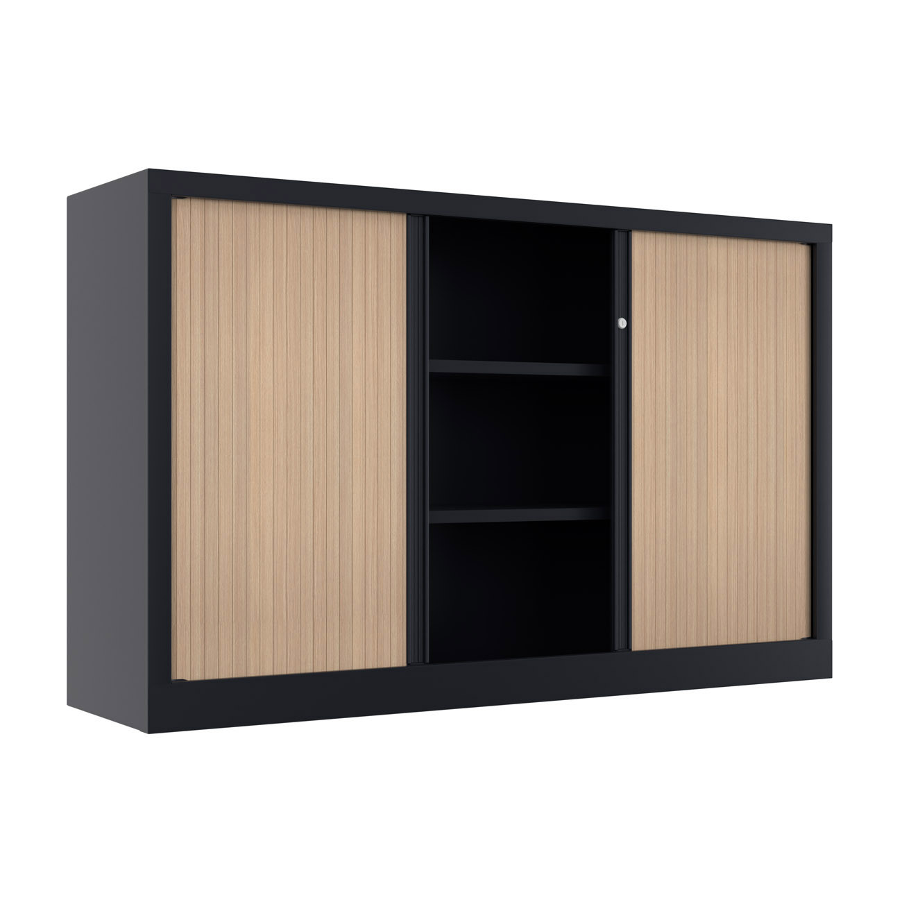 Armoire à rideaux métal Confort+ H.100 x L.160 cm - Corps Anthracite - Rideaux Chêne