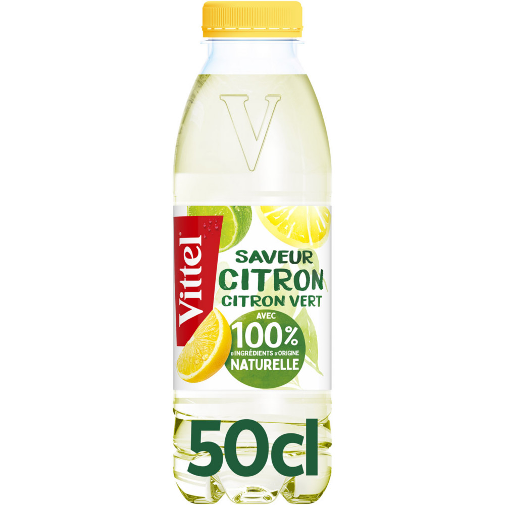 Vittel Up Bio - Eau minrale naturelle aromatise citron vert - Eau plate - Lot 24 bouteilles PET 50 cl