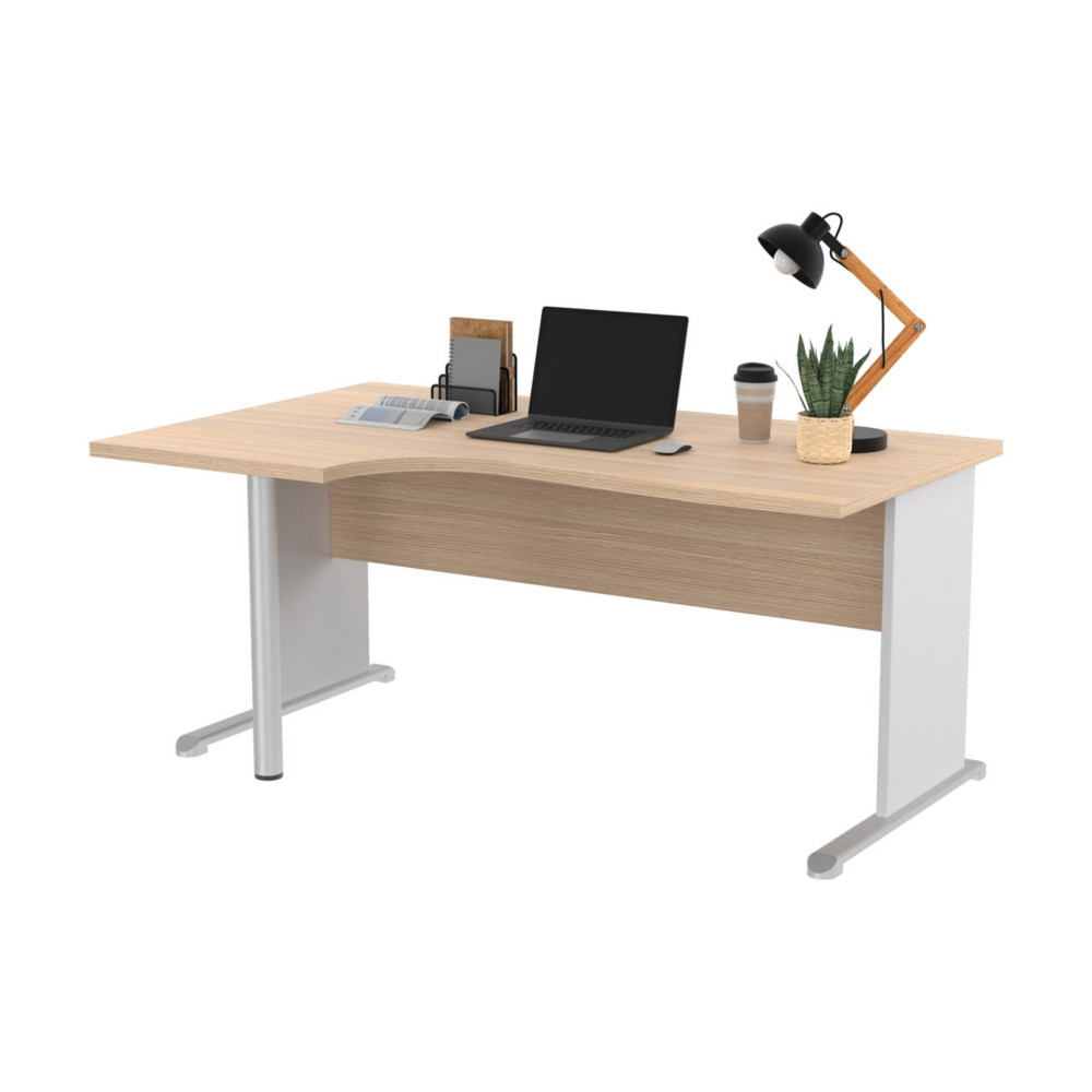 Bureau d'angle compact retour  gauche Pronto Bois - L.160 x P.100 cm - Plateau Chne - Pieds L Blanc