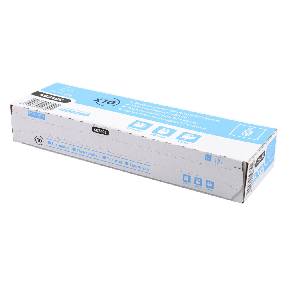 Exacompta Bobine TPE carte bancaire 57 x 40 x 12 mm - Longueur 18M - 40349E - Rouleau Papier thermique 1 pli 55g sans Bisphnol A - Lot de 10