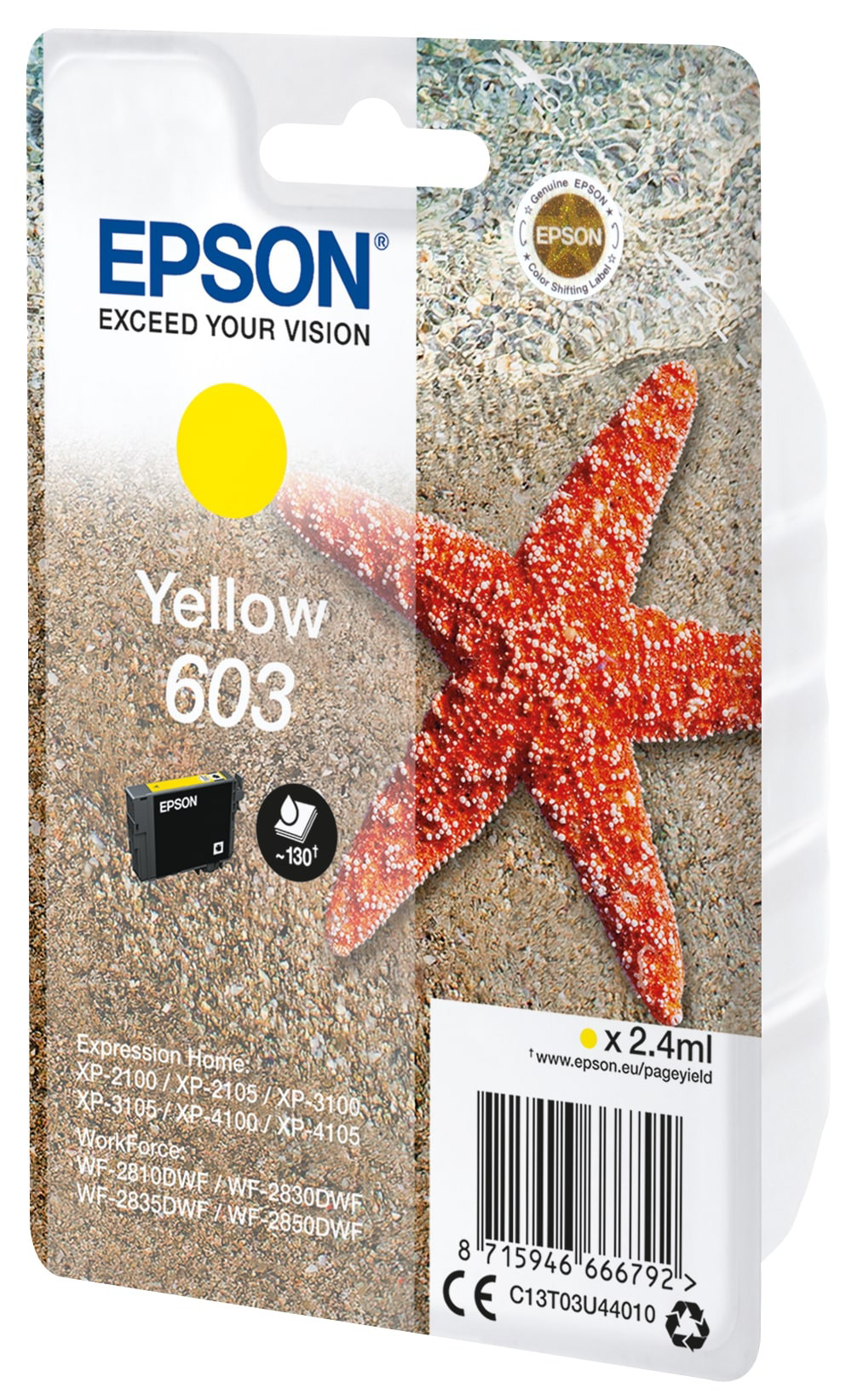 Epson 603 ''Étoile de mer'' Cartouche d'encre originale C13T03U44010 - Jaune
