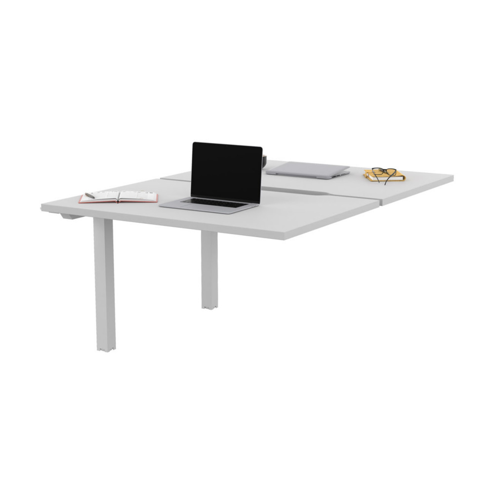 Bureau droit partag 2 postes Burocolor chancr - Suivant - L.120 x P.163 cm - Plateau Blanc - Pieds Blanc