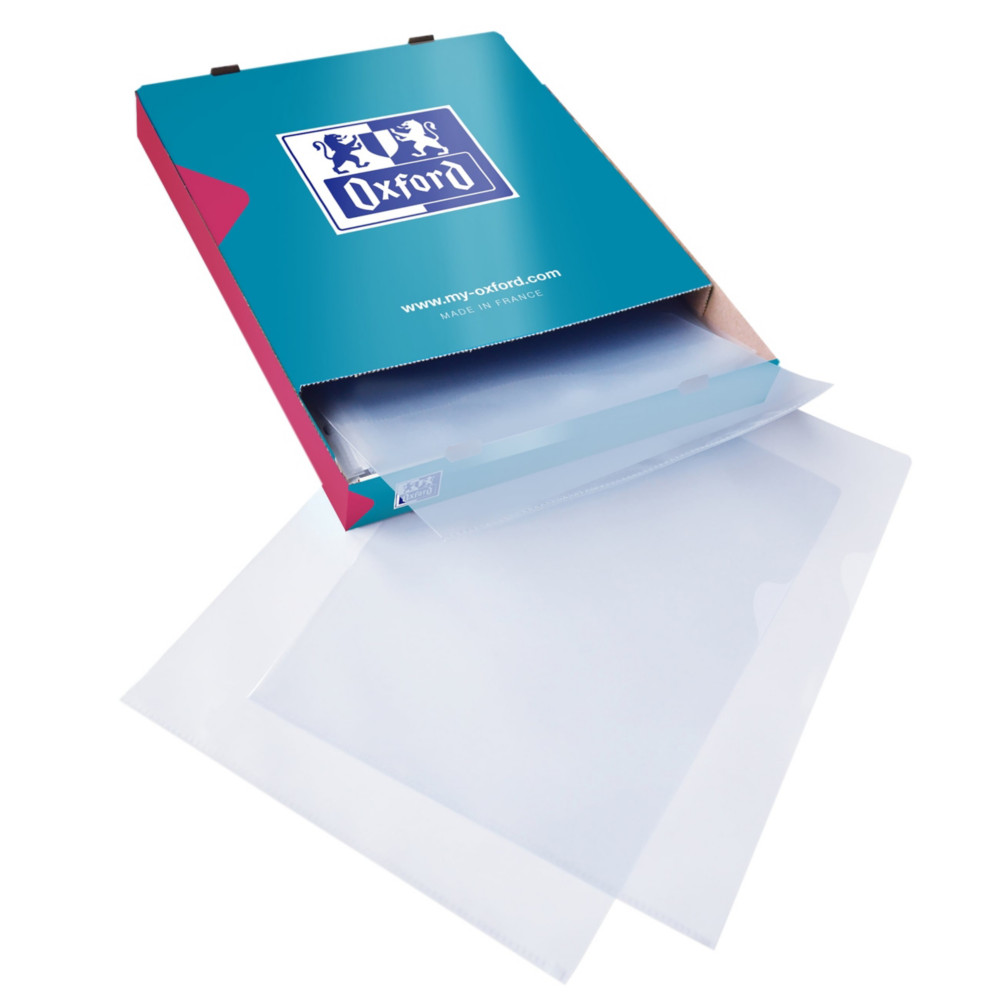 Oxford Pochettes-coin A4 en PVC lisse 15/100 - Incolore - Bote de 100