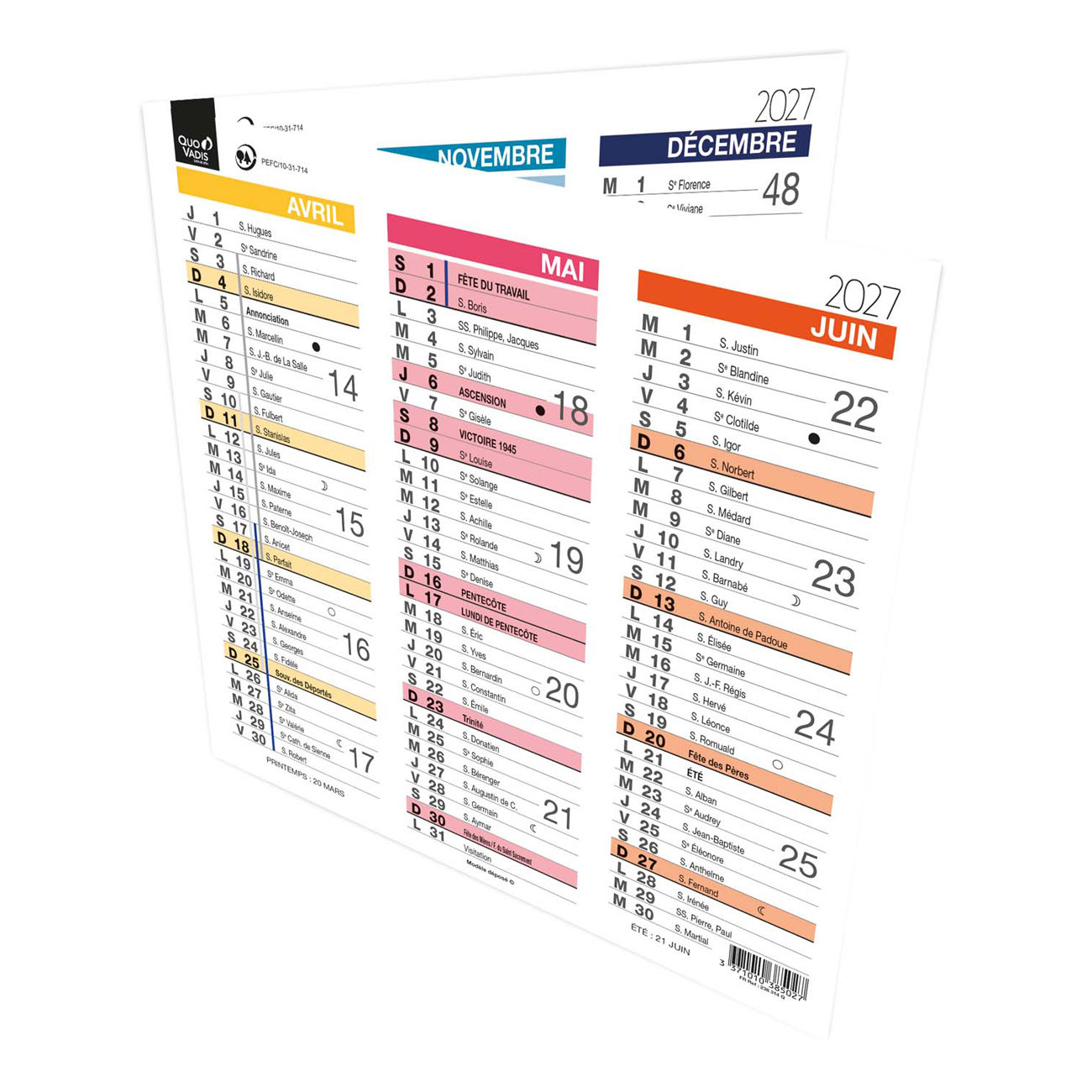 Quo Vadis Calendrier Origami 13 - 26 x 13 cm - Arc-en ciel - 2027