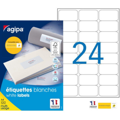 AGIPA 101309 Étiquettes blanches multi-usage 63,5 x 33,9 mm - Boîte de 2400