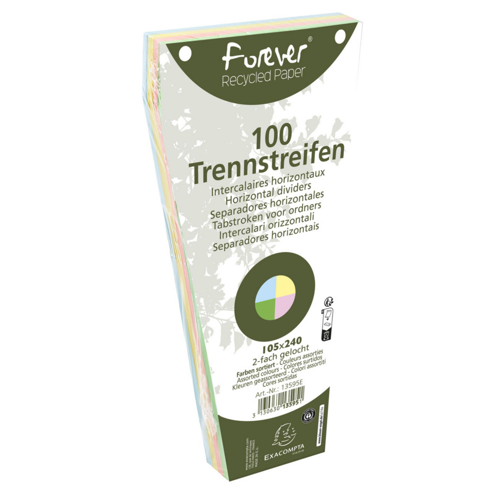 Exacompta Intercalaires trapze 180 g/m, perforation 2 trous - Coloris assortis - Lot de 100