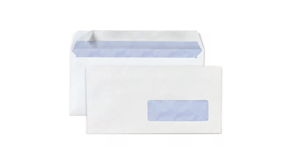 RAJA Enveloppe blanche DL 110 x 220 mm 80g fentre 35 x 100 mm - autocollante bande protectrice - Lot de 500