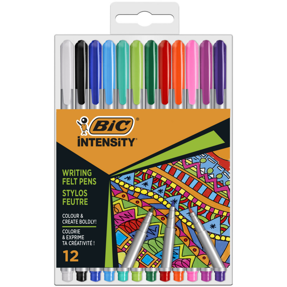 BIC Intensity Stylo feutre - Pointe moyenne - Couleurs assorties - Pochette de 12