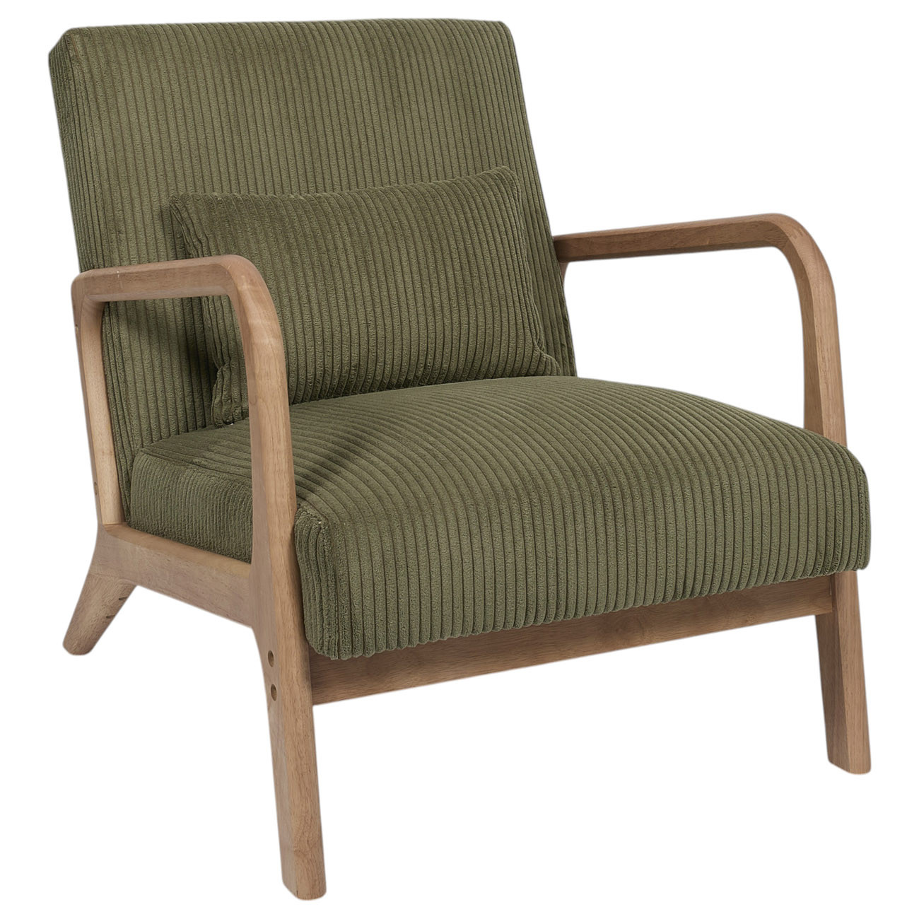 Fauteuil d'accueil Dunbar en velours côtelé - Accoudoirs bois - Couleur Kaki