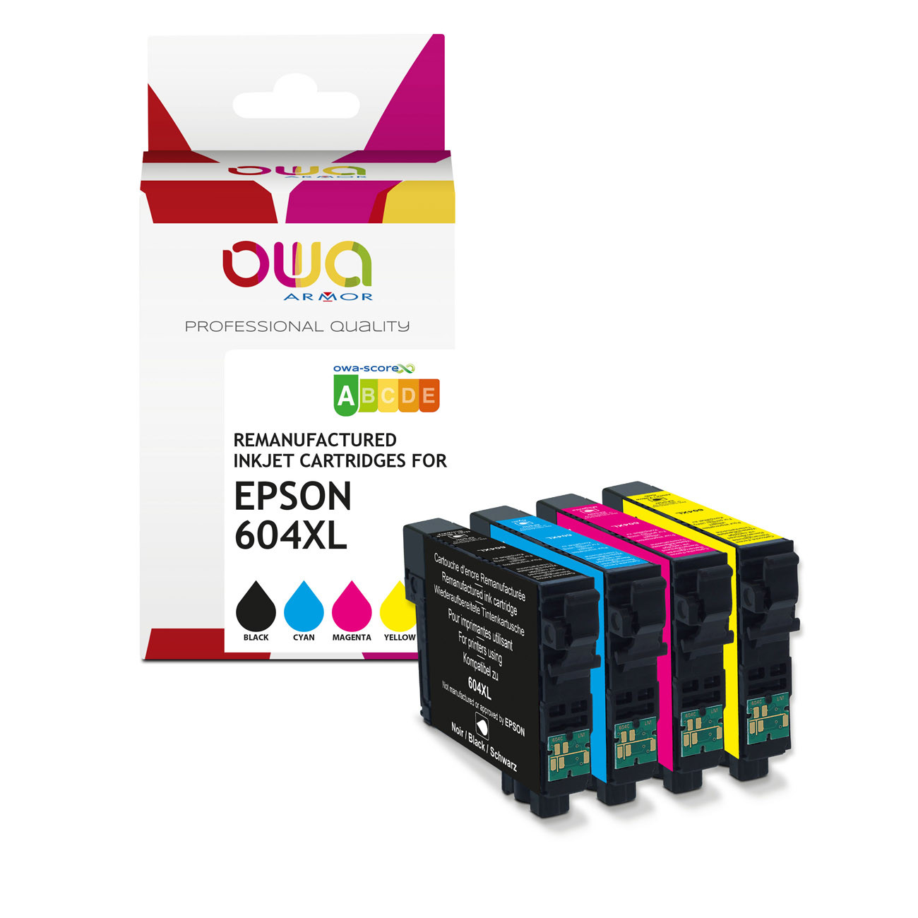 OWA Cartouche d'encre compatible EPSON 604XL - K10634OW - Pack de 4 (Noir, Cyan, Magenta, Jaune)