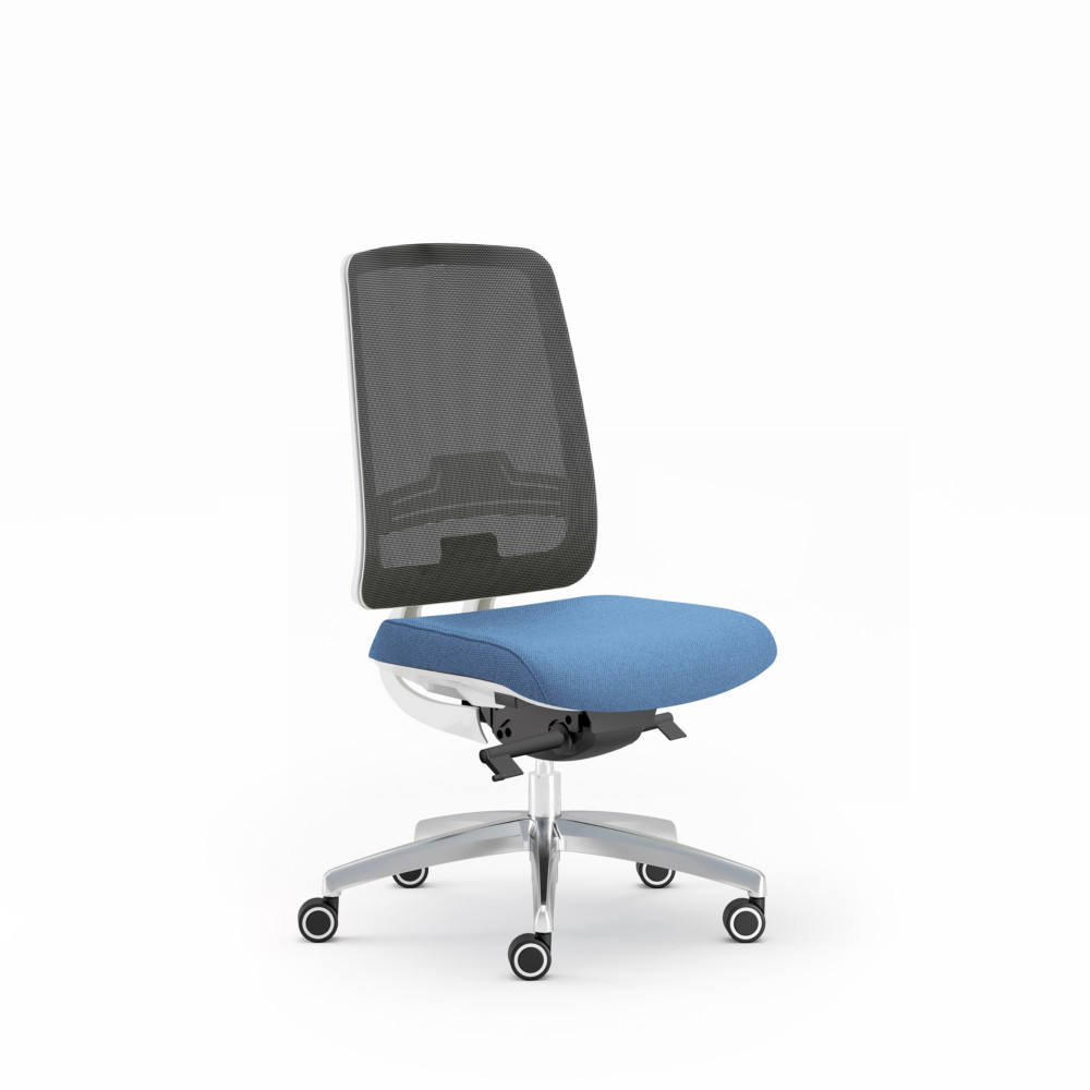 Sige de bureau Tarah - Blanc pitement alu - maille filet / tissu Bleu