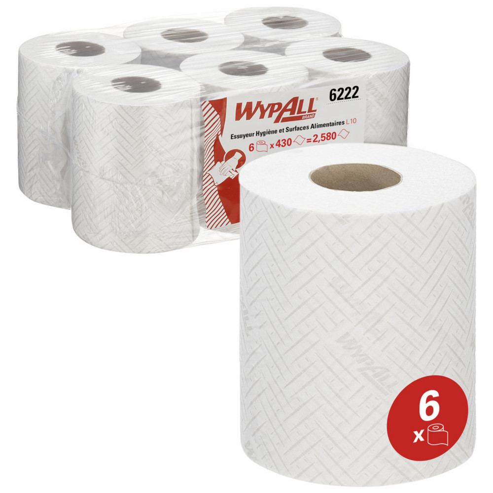 Wypall Reach - Papier d'essuyage  dvidage central feuille  feuille - Blanc - 6222 - Bobine de 163 m