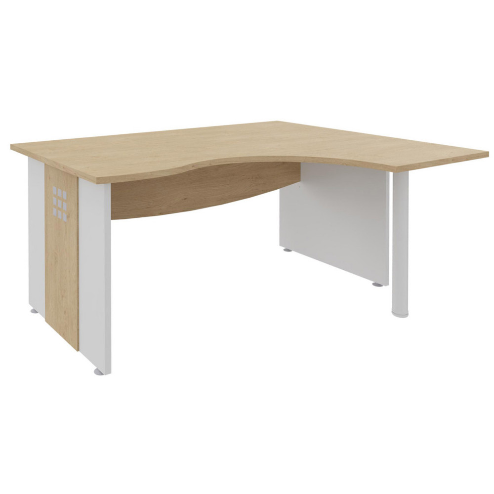 Bureau d'angle compact retour  droite Axiome - L.160 x P.120 cm - Plateau Chne - Pieds panneaux Blanc