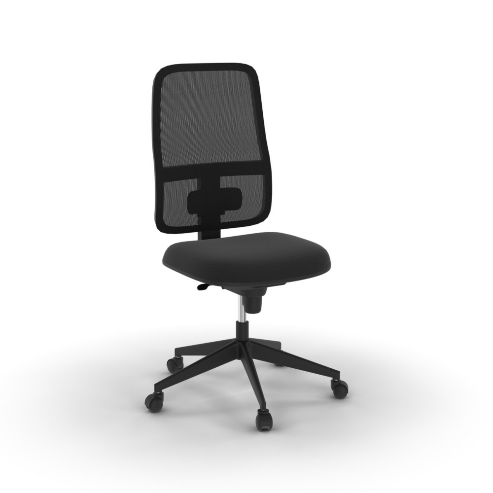 Fauteuil de bureau Terence sans accoudoir dossier maille / assise tissu Noir - Dossier avec hauteur rglable et Roulettes