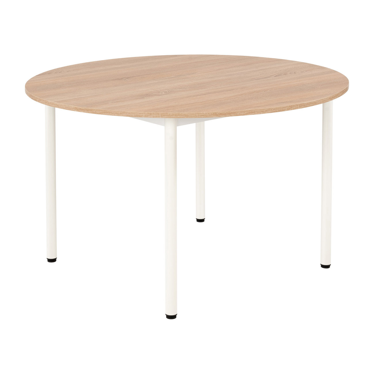 Table de restauration Budget ronde D120 cm - Plateau stratifié Chêne - Pieds métal Blanc