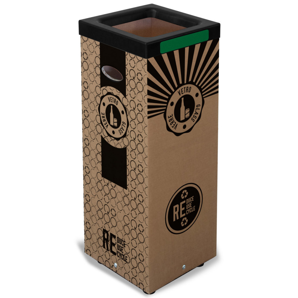Poubelle carton 100l pour recyclage du verre - Couvercle mtal Vert