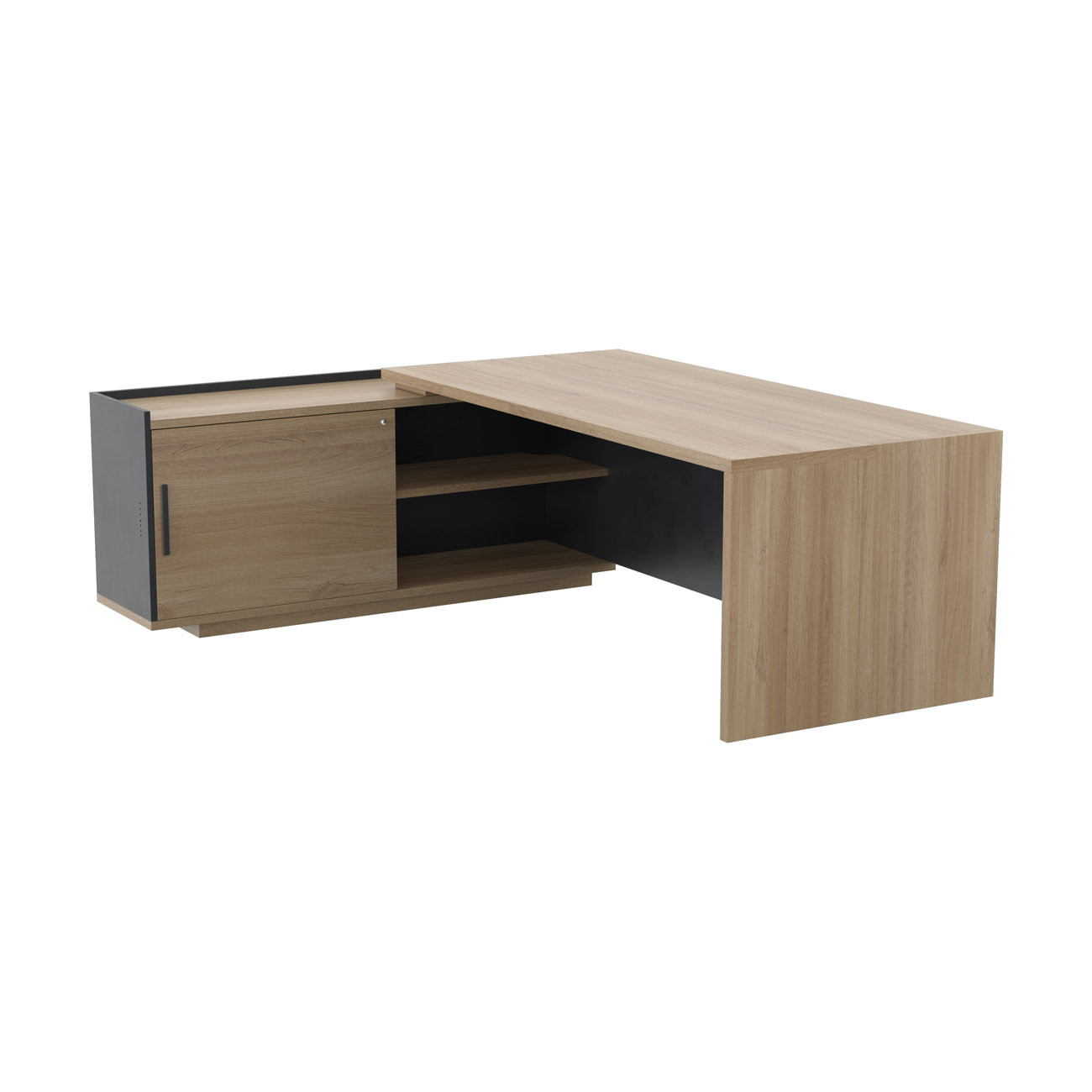 Bureau d'angle direction retour suspendu à gauche Osiris - L.200 x P.180 cm - Chêne Bocage et Anthracite