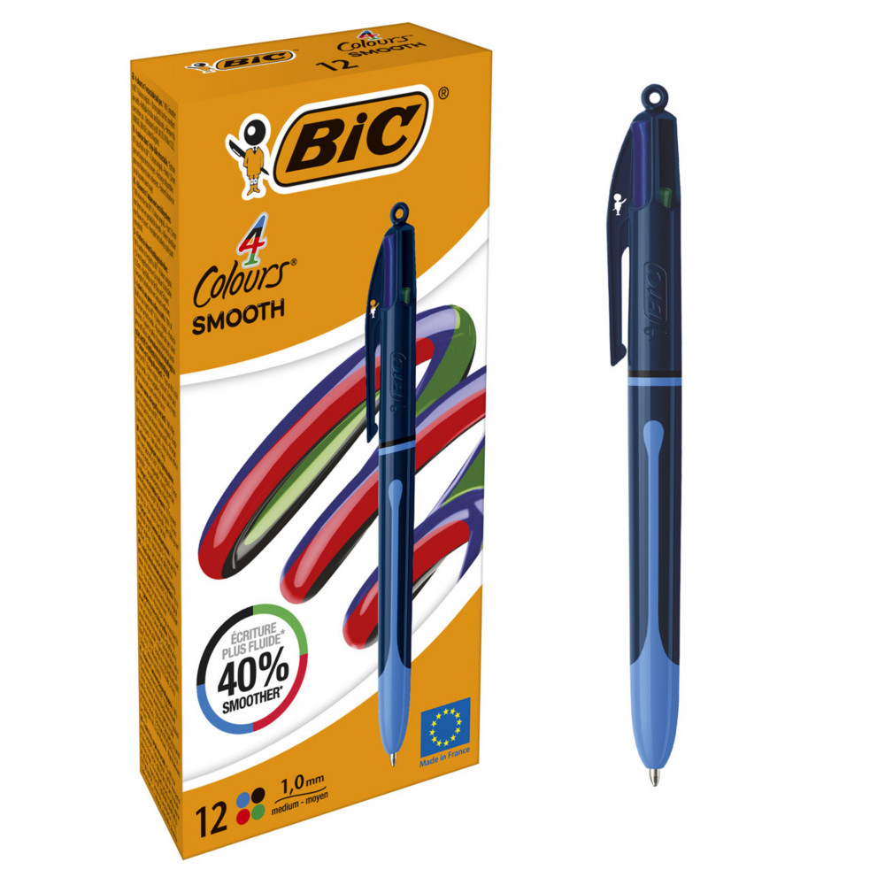 BIC 4 Couleurs Stylo bille Smooth Pro pointe moyenne 1 mm - Corps bicolorse