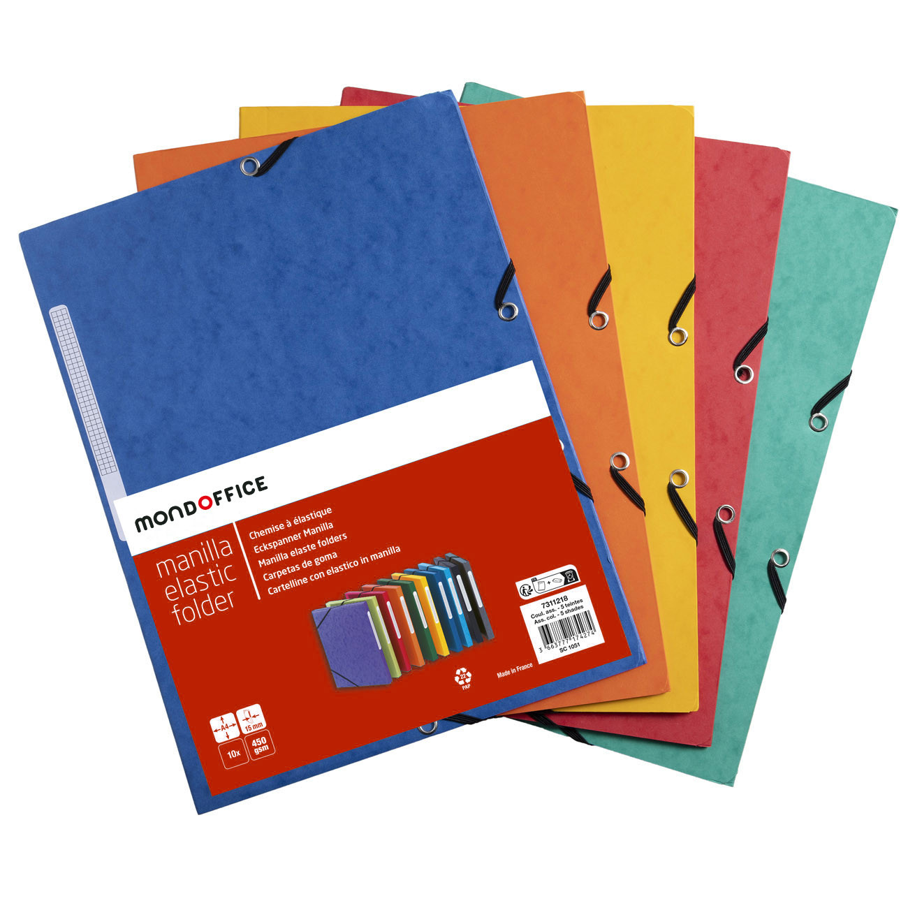 MONDOFFICE Chemise à élastiques 3 rabats Format 24 x 32 cm - Coloris assortis Classic