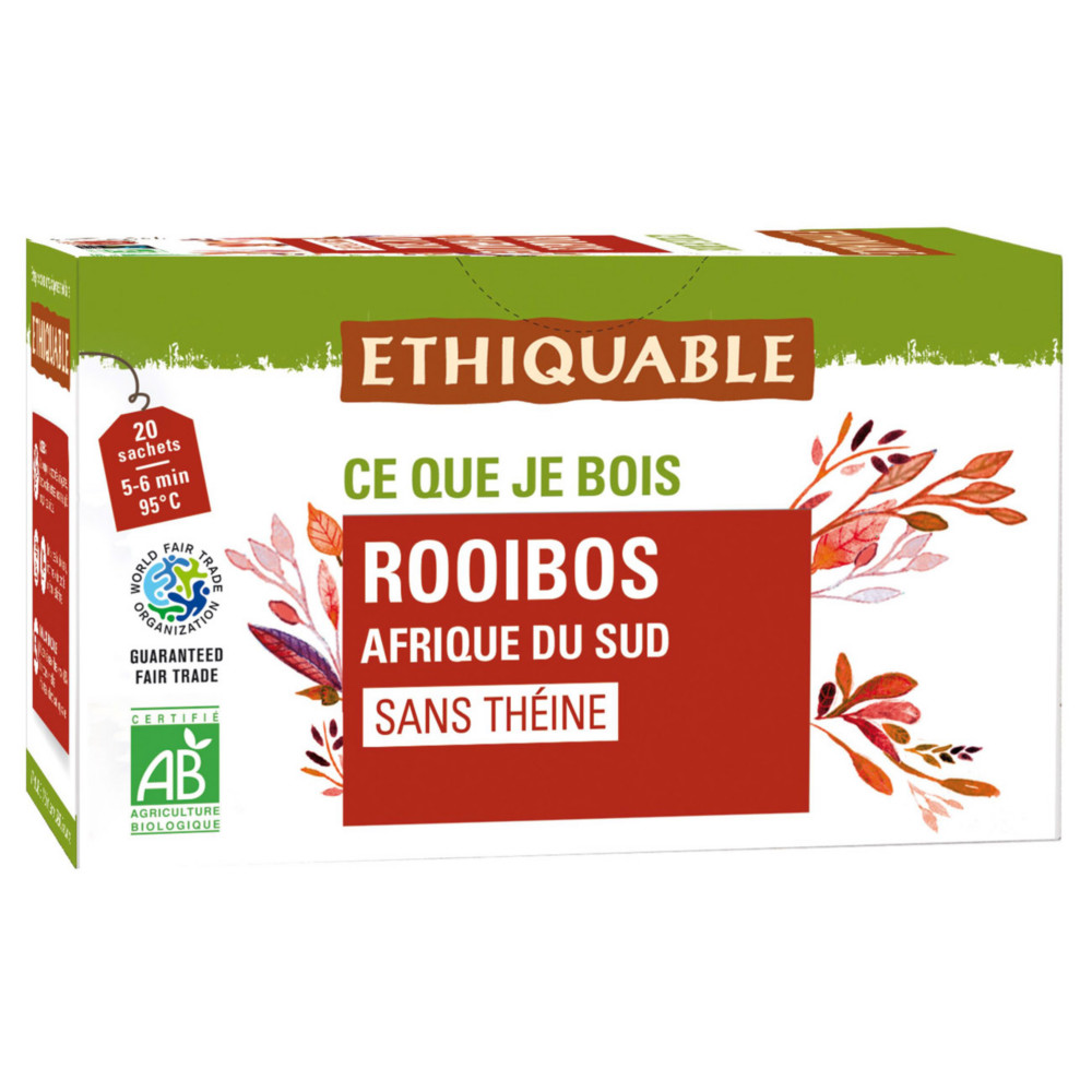 Ethiquable Th infusion Rooibos Bio et quitable d'Afrique de Sud - Bote de 20 sachets fracheur