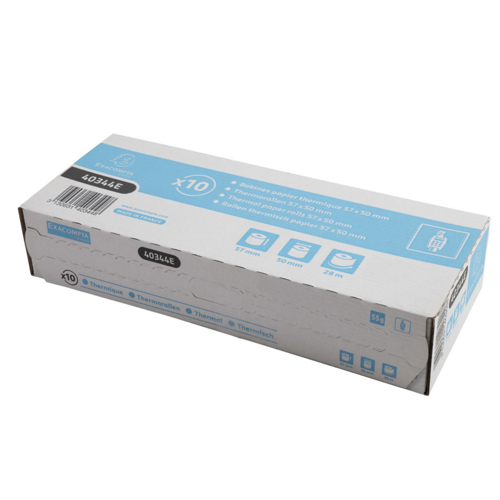 Exacompta Bobine TPE carte bancaire 57 x 50 x 12 mm - Longueur 28M -  40344E - Rouleau Papier thermique 1 pli 55g sans Bisphnol A - Lot de 10